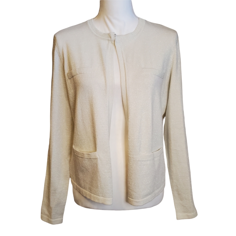 J. Mclaughlin Sparkle Metallic Top Button Open Ca… - image 1